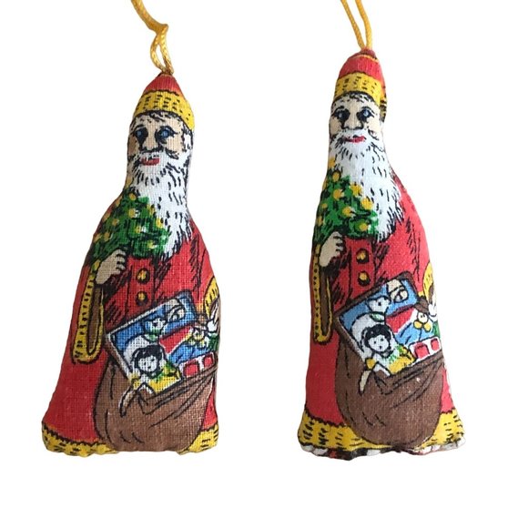 B Shackman Vintage 1970s Lot of 2 Stuffed Father Christmas Ornaments Santa Claus - Picture 2 of 8
